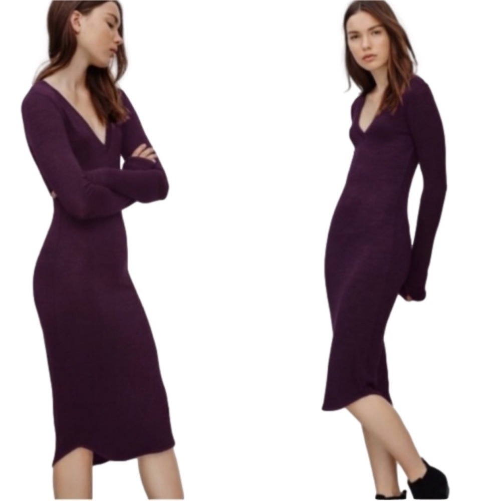 NWOT Aritzia Wilfrid Free Lysière V-Neck Long Sleeve Knit Midi Dress
